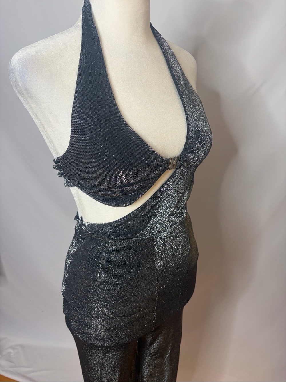 Shimmery Black Halter Cutout Jumpsuit